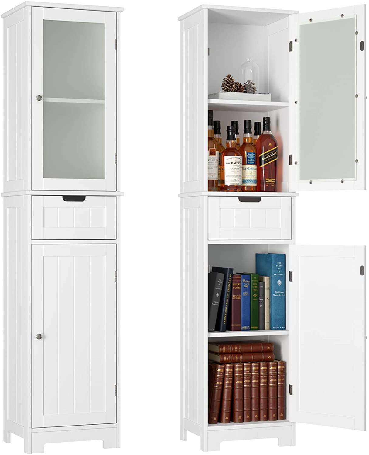 Homfa Bathroom Storage Cabinet, White Linen Cabinet, Narrow Tall Cabinet Storage Tower with Door and Drawer