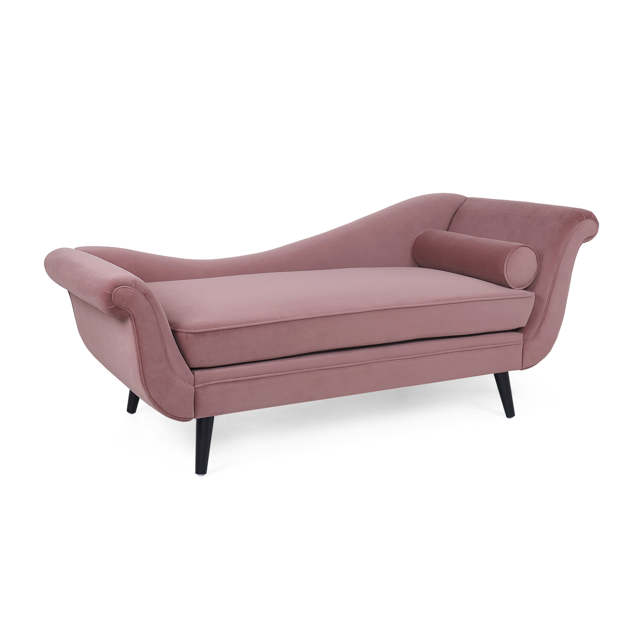 Jakyrah Contemporary Velvet Chaise Lounge with Scroll Arms