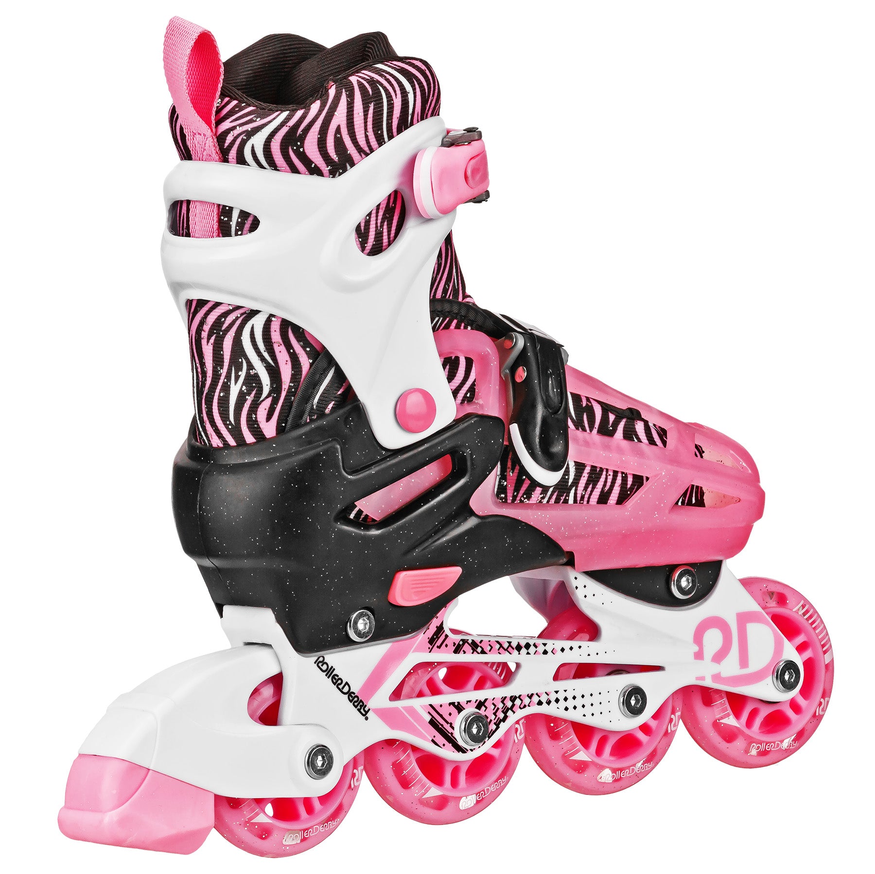 Roller Derby 2n1 Adjustable Roller/Inline Skates Pink Zebra, Medium (3-6)