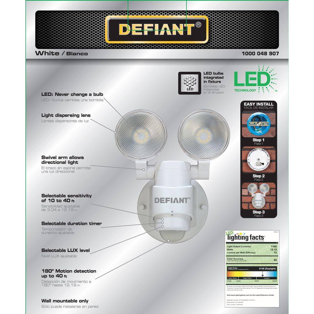 Defiant 1100 Lumen 180-Degree Integrated LED Two-Head White Outdoor Flood Light DFI-5936-WH