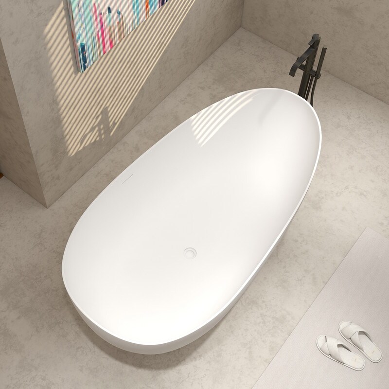 MEDUNJESS 67'' Freestanding Soaking Stone Resin Bathtub