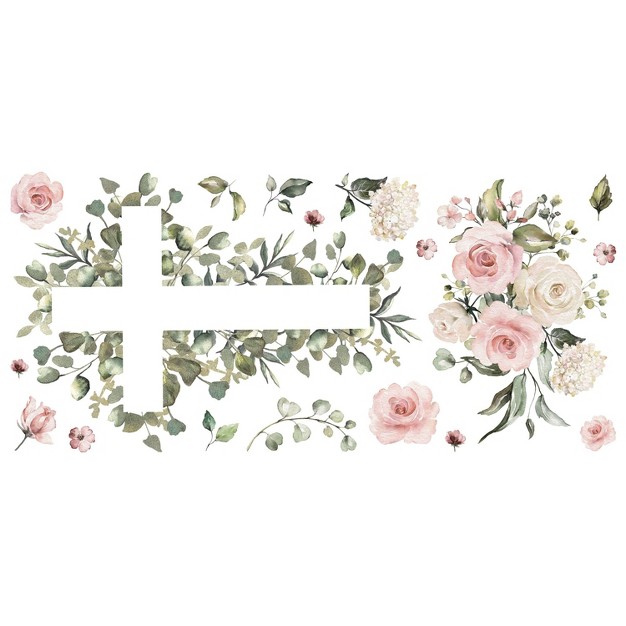 Watercolor Floral Cross Giant Peel And Stick Wall Decal Pink Roommates