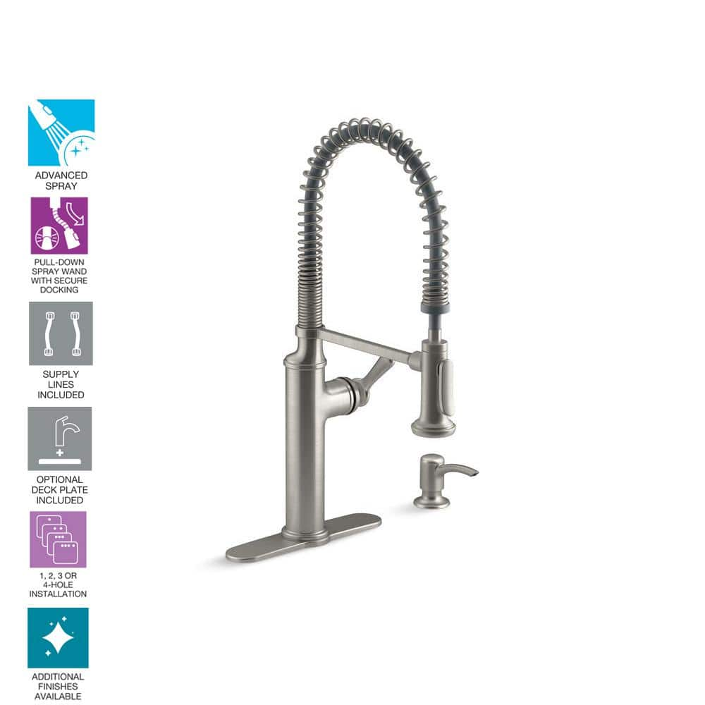 Kohler Sous Pro-Style Single-Handle Pull-Down Sprayer Kitchen Faucet In Vibrant Stainless