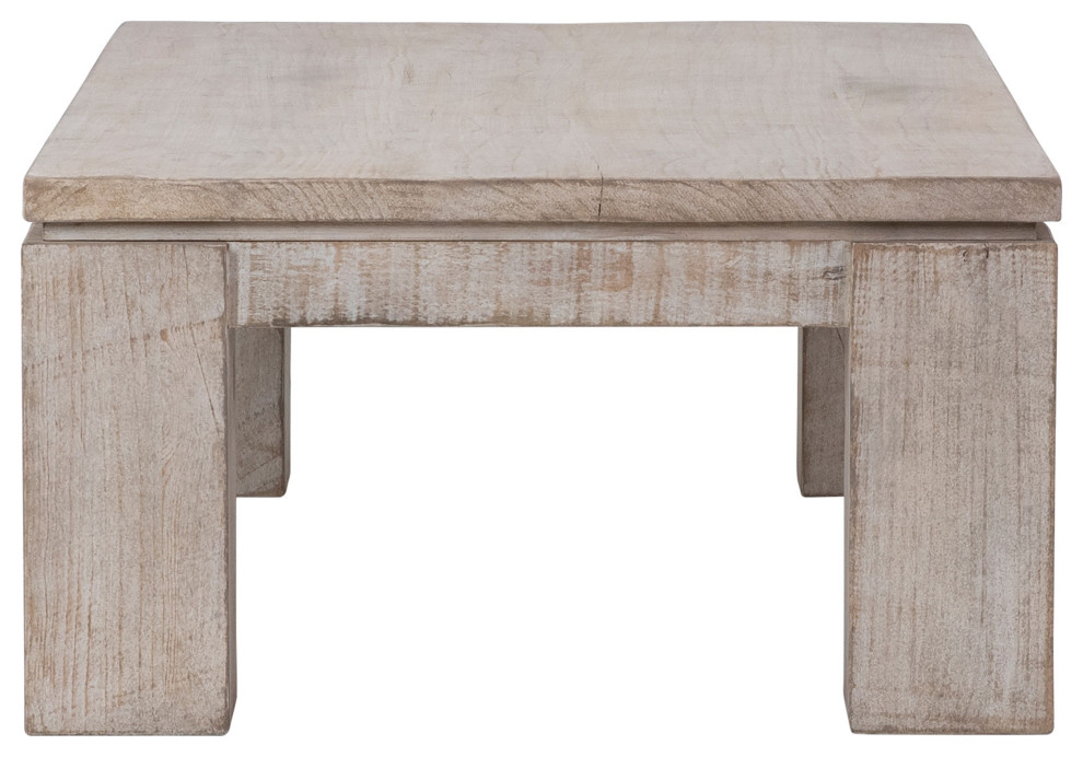 Amaya 56 quotRectangular Reclaimed Pine White Wash Block Feet Coffee Table   Farmhouse   Coffee Tables   by Karina Living  Houzz