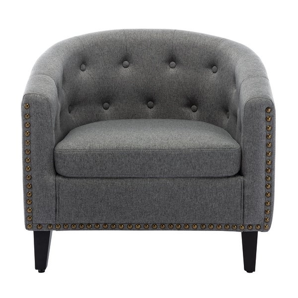 Chesterfield-Inspired Tufted Button Barrel Chair， Accent Chair Club Chair with Solid Wood Frame for Living Room