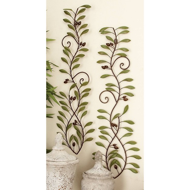 Set Of 2 Metal Leaf Wall Decors Green Olivia amp May