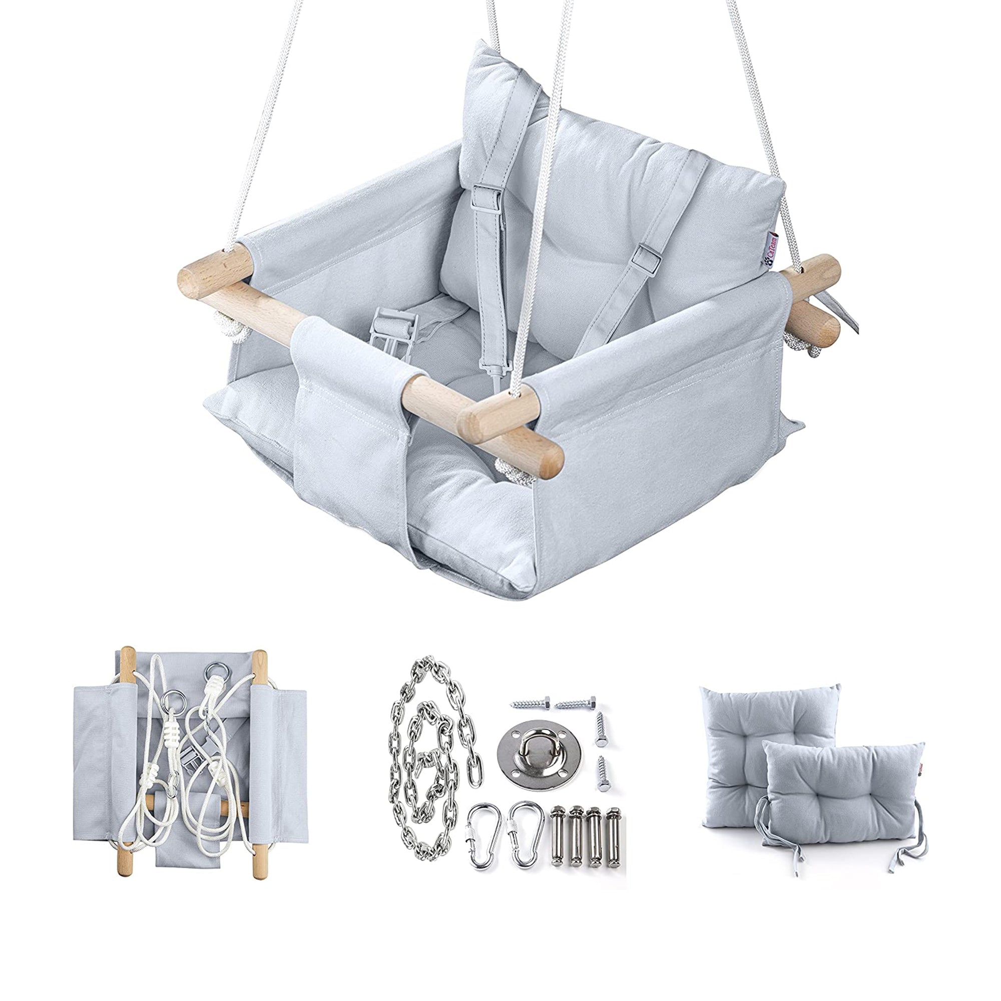 CaTeam Canvas Baby Hanging Swing Hammock Chair with Safety Belt, Gray