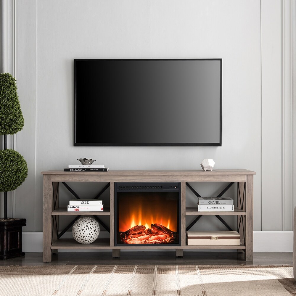 Sawyer TV Stand with Log Fireplace Insert