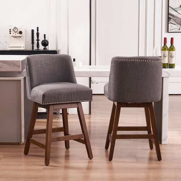 Faux Linen Swivel Bar Stools Set of 2， High Back Bar Height