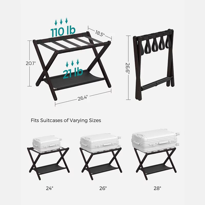 Luggage Rack， Wicker Luggage Rack For Guest Room， Folding Suitcase Stand