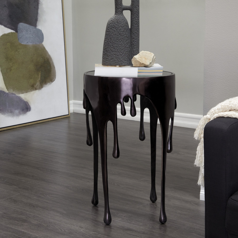 Side Table  Aluminum Frame With Unique Melting Accent  ampRound Glass Top   Contemporary   Side Tables And End Tables   by Decor Love  Houzz