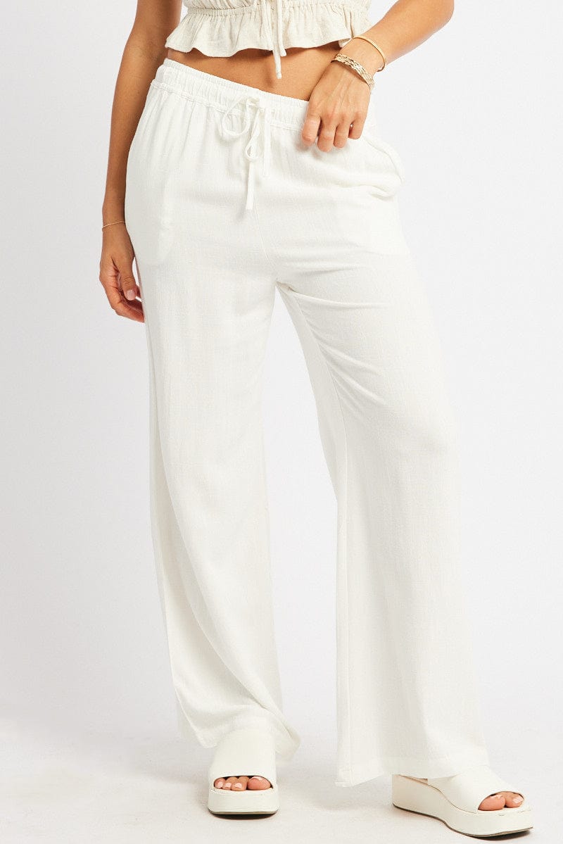 White Wide Leg Pants Elasticated Waist