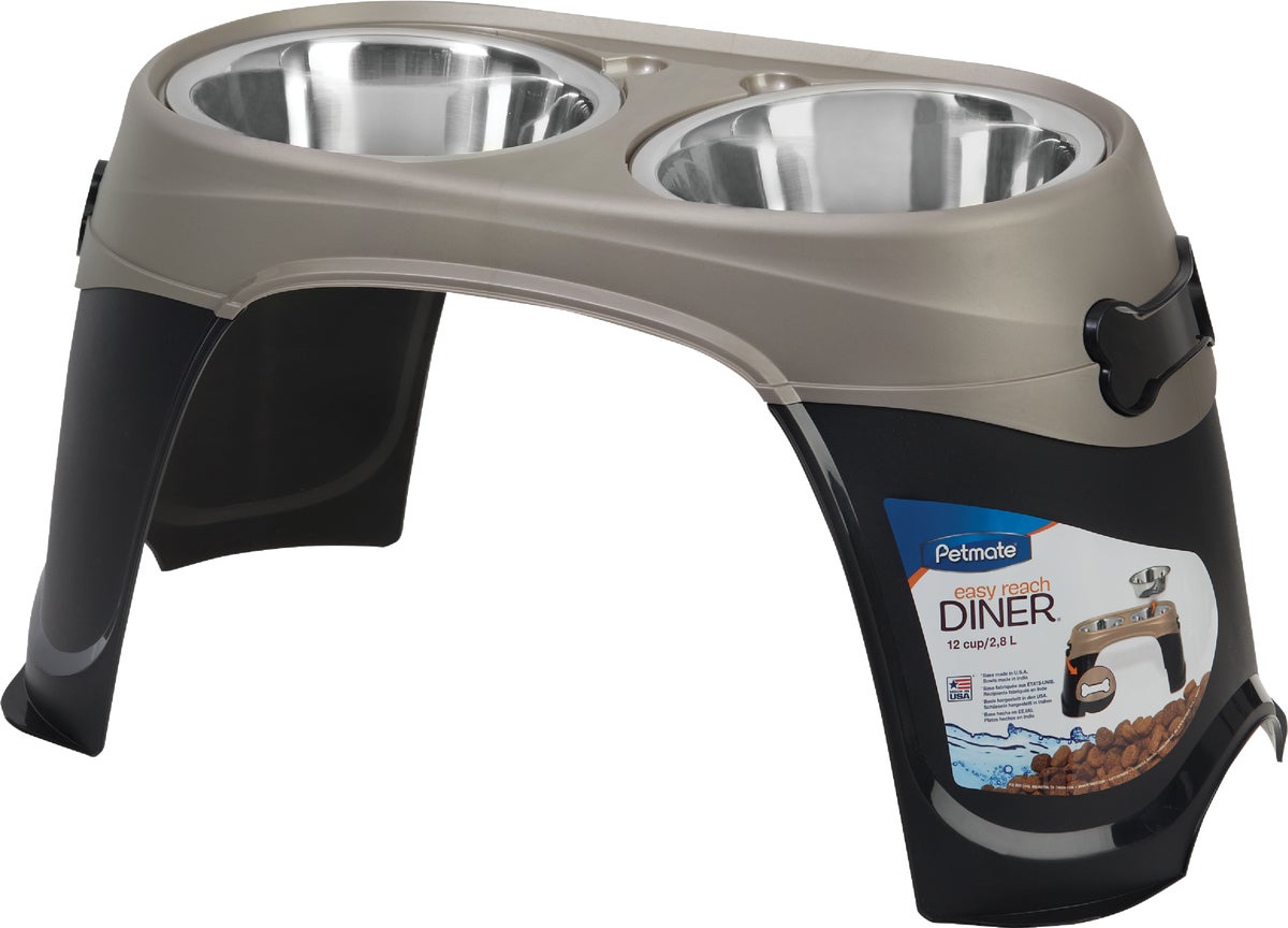 Petmate Easy Reach Diner Elevated Pet Food Bowl Black Pearl Tan