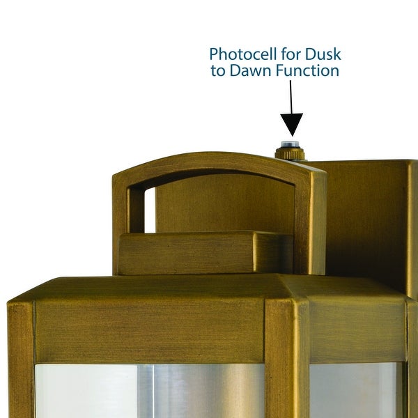 Kinzie 1 Light Brass Outdoor Wall Lantern with Dusk to Dawn Photocell - 5-in. W x 14.25-in. H x 6-in. D Shopping - The Best Deals on Outdoor Wall Lanterns | 39429429