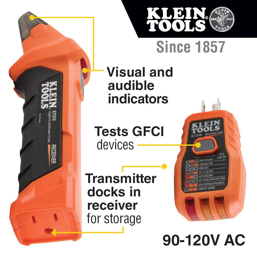 Klein Tools Digital Circuit Breaker Finder with GFCI Outlet Tester (ET310) ET310