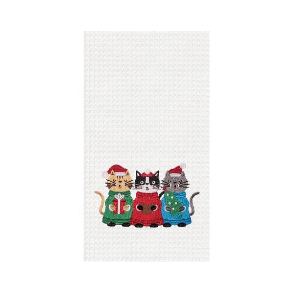 Carolin' Cats Holiday Embroidered Waffle Weave Kitchen Towel