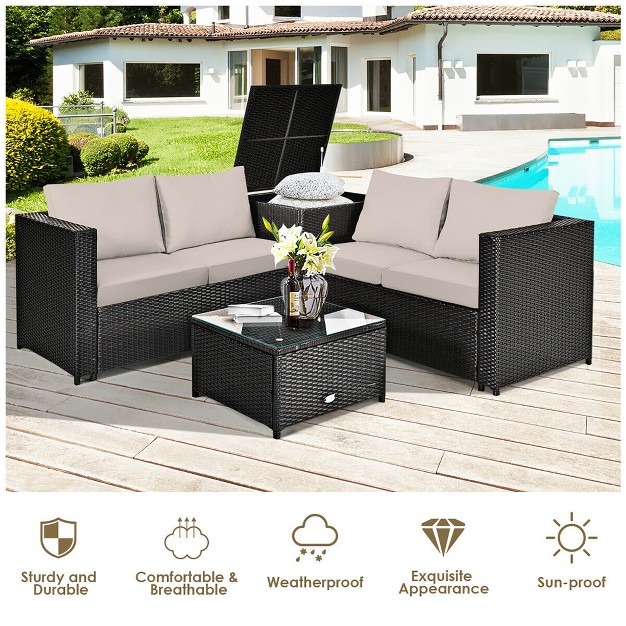 Costway 8pcs Outdoor Patio Rattan Furniture Set Cushioned Loveseat Storage Table