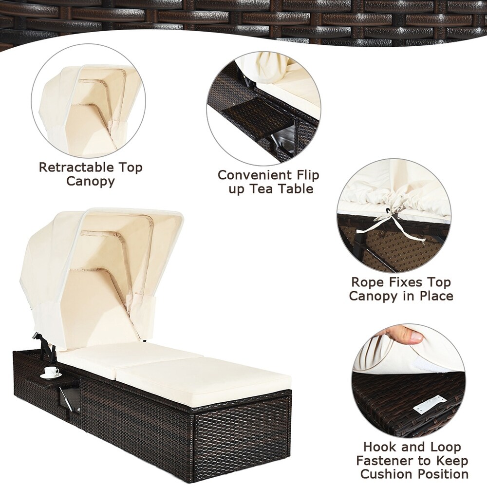 Gymax Rattan Chaise Lounge Cushioned Chair W/Adjustable Canopy Patio   See Details