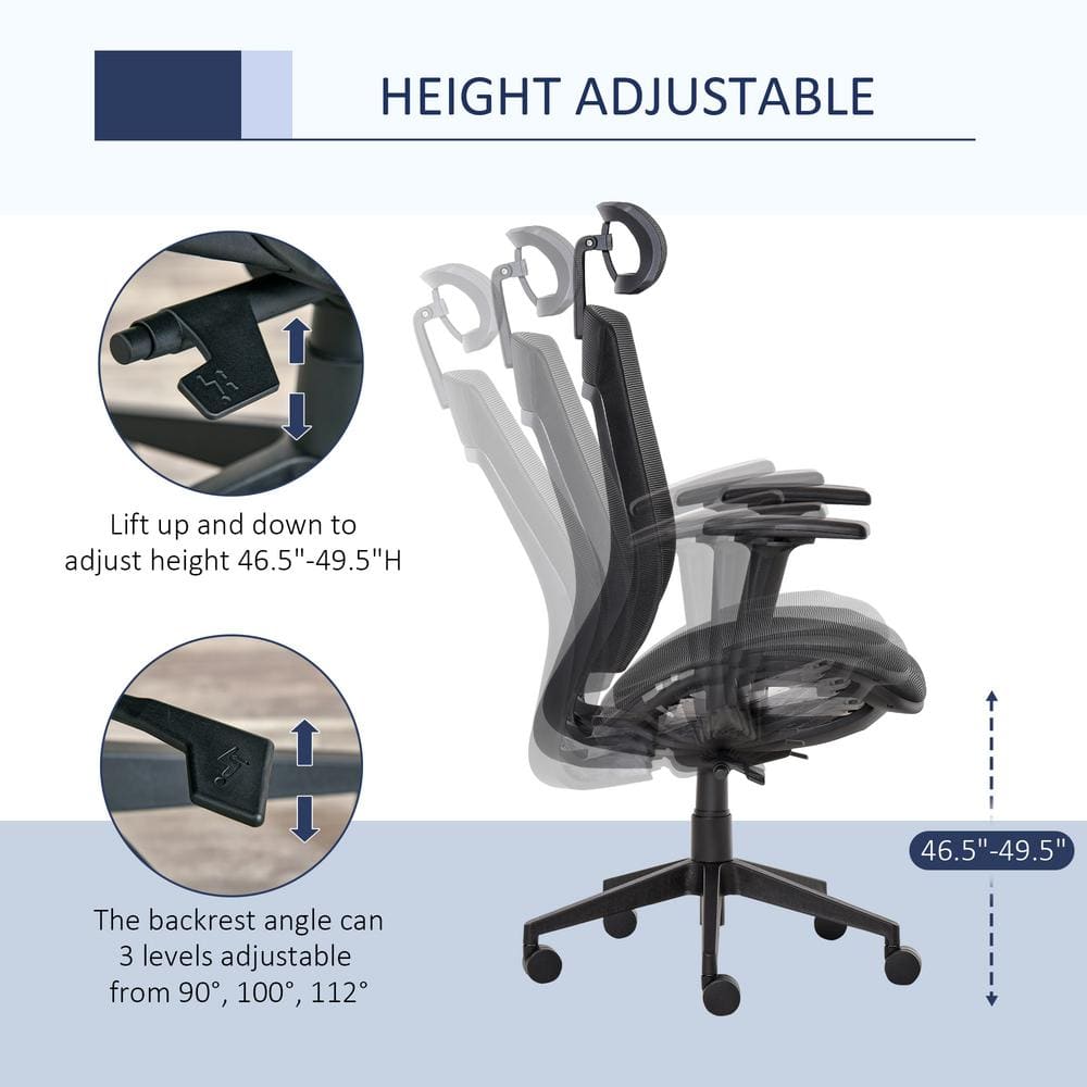 Vinsetto Black Mesh Ergonomic Office Chair High-Back Desk Chair with 3D Arms 921-431