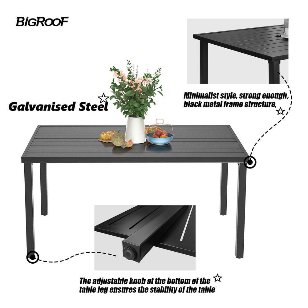 Bigroof Patio Dining Table 60 in Rectangle Galvanized Steel Metal Outdoor Table with 157 in Umbrella Hole