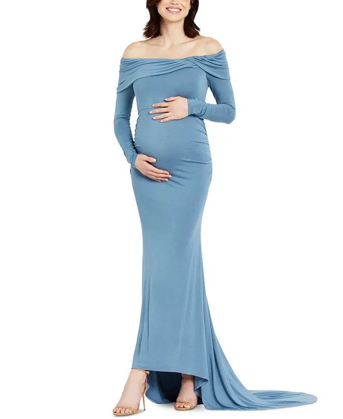 Off-The-Shoulder Long Sleeve Maternity Maxi Gown