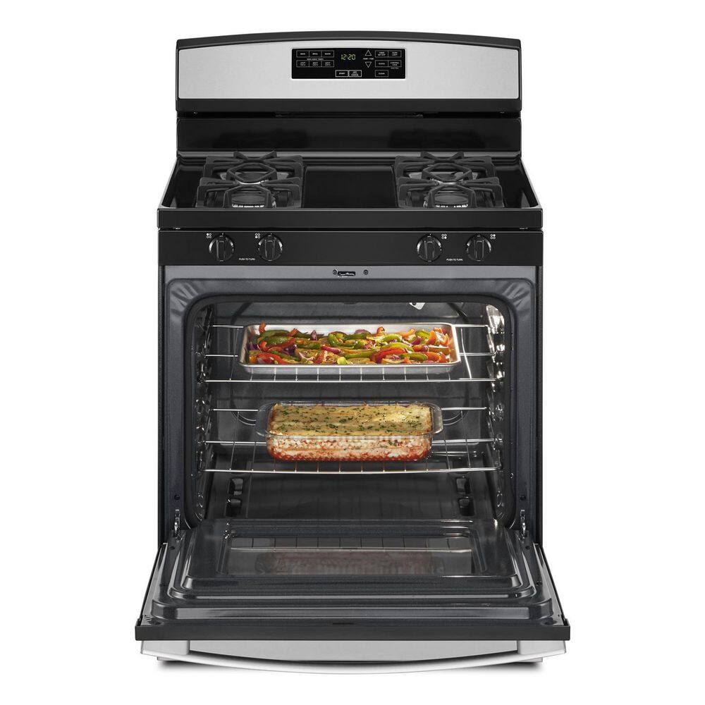 Amana 5 cu. ft. 30 in. 4-Burner Freestanding Gas Range with Self-Clean Option in Stainless Steel AGR6603SMS