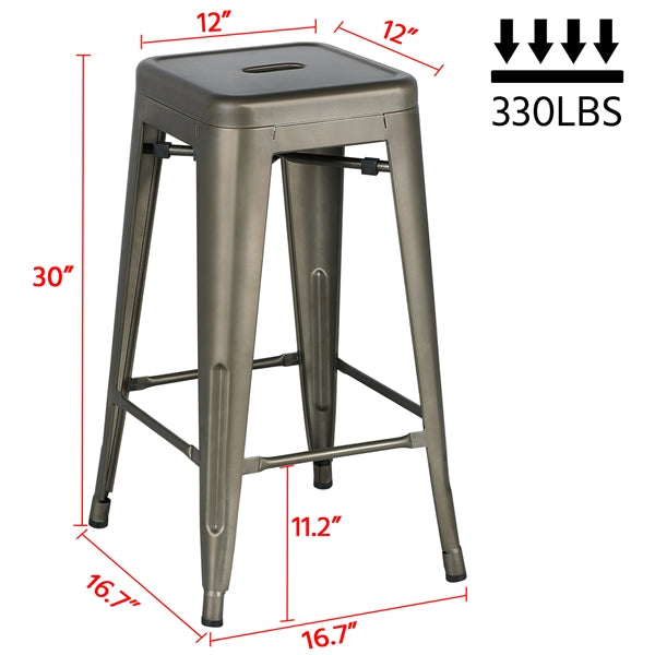 Alden Design Industrial Metal 30 Stackable Backless Bar Height Stools， Set of 4， Gunmetal Gray