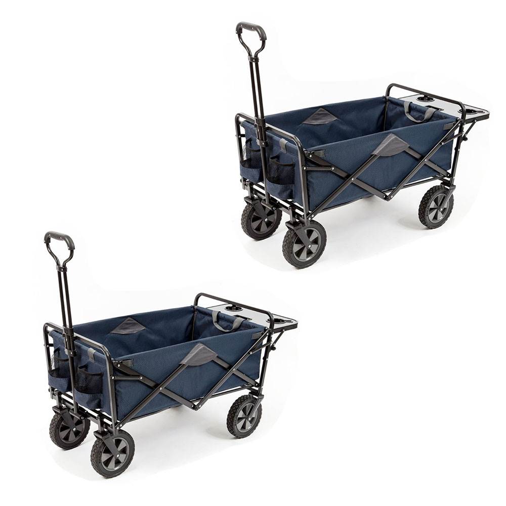 Mac Sports Collapsible Outdoor Garden Utility Wagon Cart w/ Table, Navy (2 Pack)