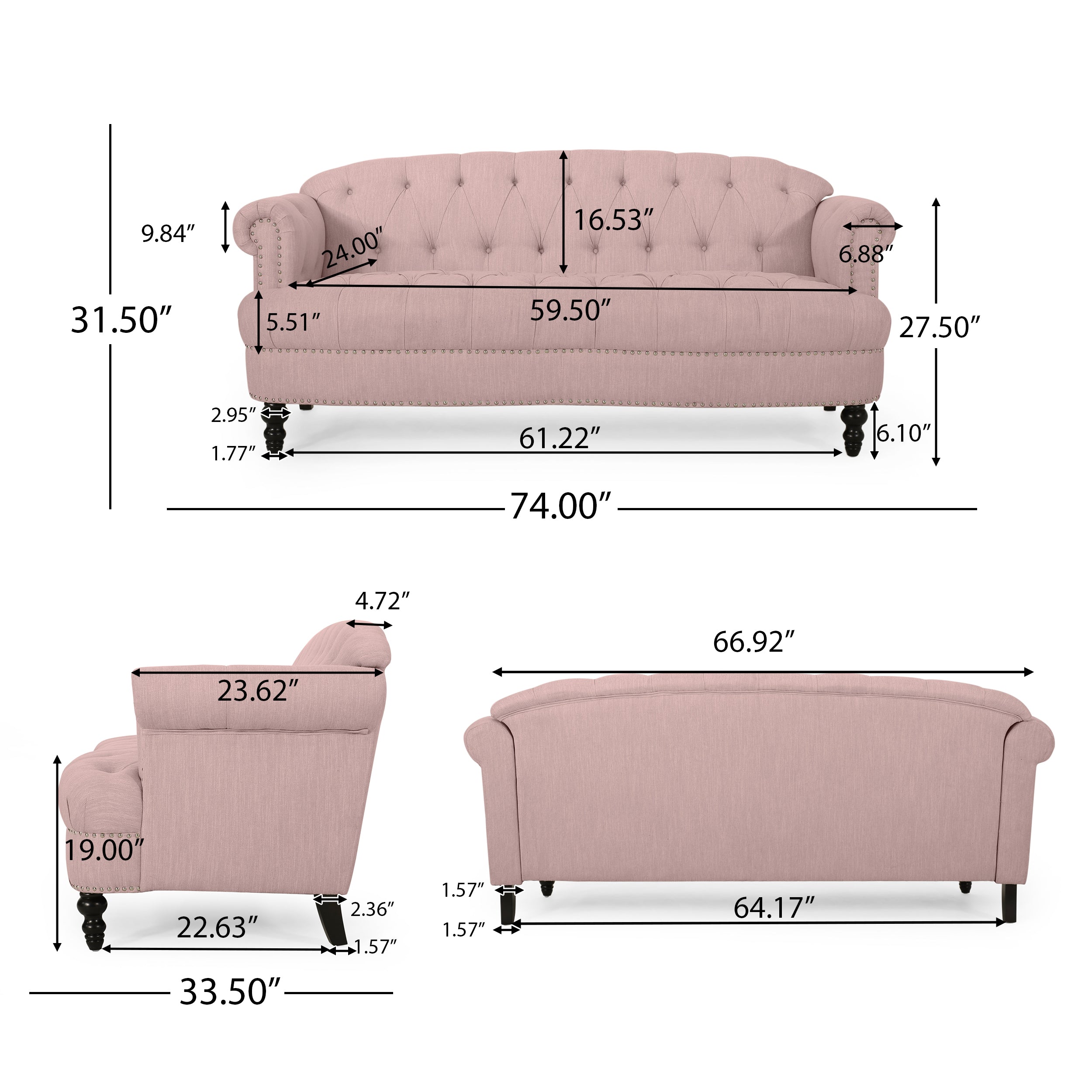 Elspeth Contemporary Deep Tufted Sofa with Nailhead Trim