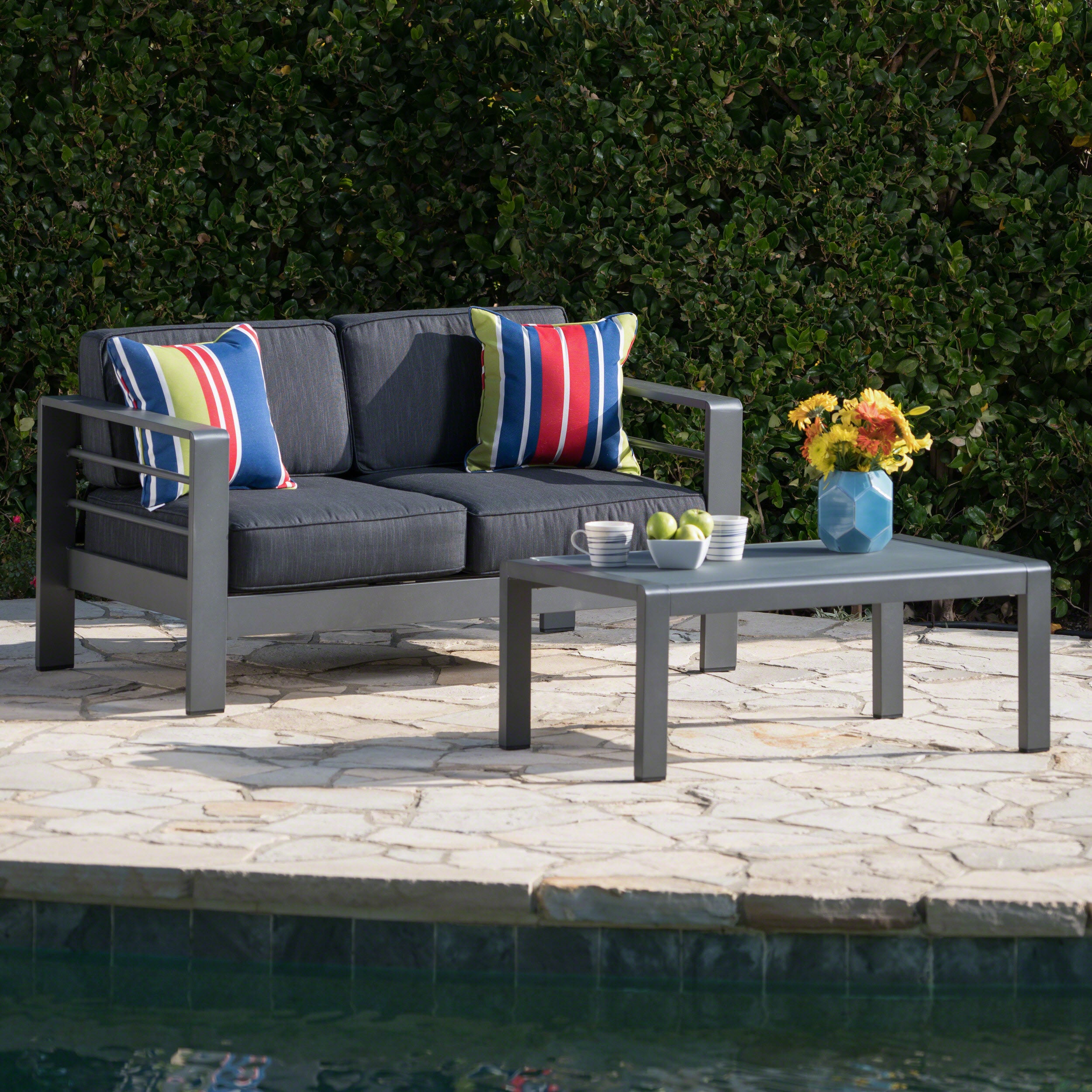 Crested Bay Outdoor Aluminum Loveseat and Coffee Table Set