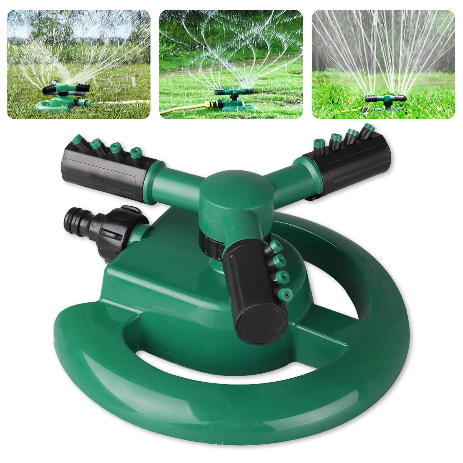 Lawn Sprinkler， EEEkit 3 Arms Automatic Garden Water Sprinkler， 360° Rotating Yard Irrigation System Cover Large Area， Green