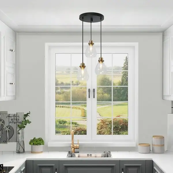 Nalia Modern 3-light Linear Cluster Chandelier Black Gold Entryway Glass Pendant Lights Shopping - The Best Deals on Chandeliers