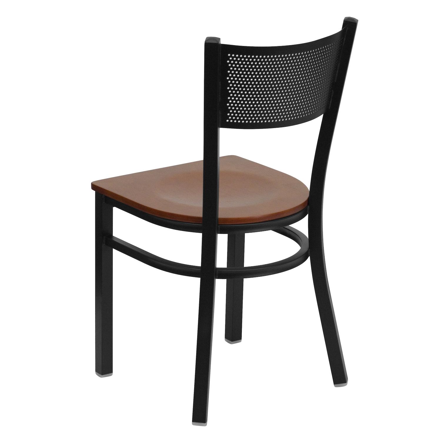 Emma and Oliver Black Grid Back Metal Restaurant Chair - Cherry Wood Seat