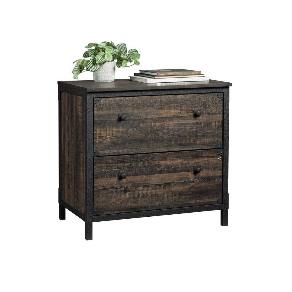 SAUDER Steel River Carbon Oak Decorative Lateral File Cabinet with Metal Frame 427549