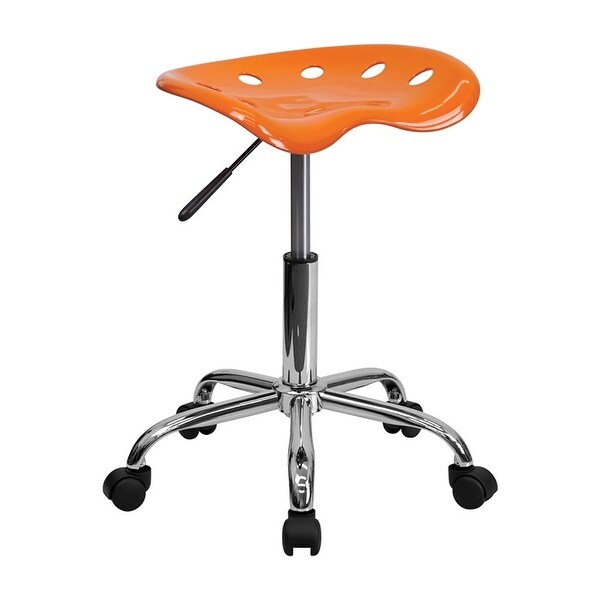 Offex Vibrant Orange Tractor Seat and Chrome Stool - 17''W x 15''D x 20.25'' - 25.75''H