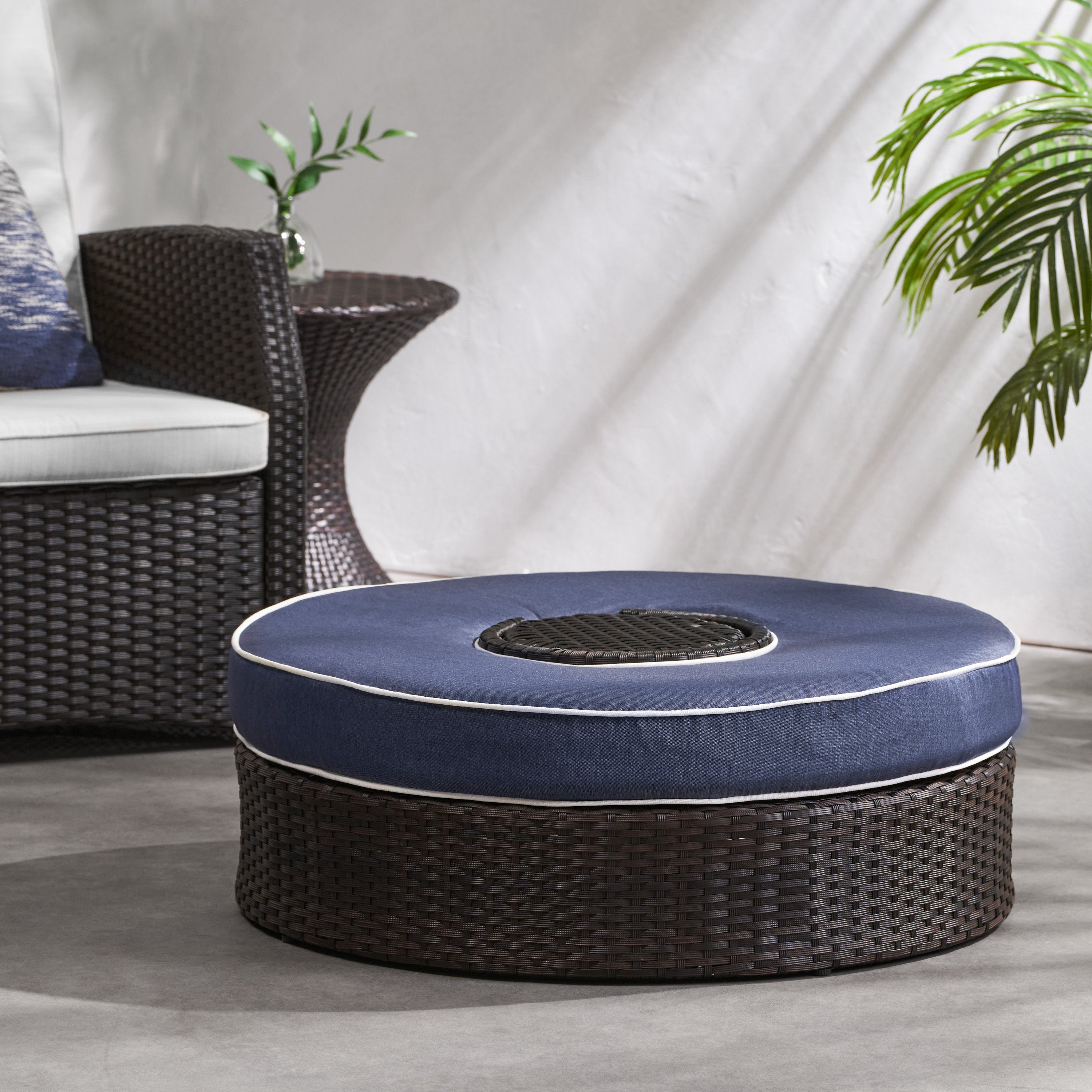 Boden Outdoor Wicker Ottoman with Ice Bucket