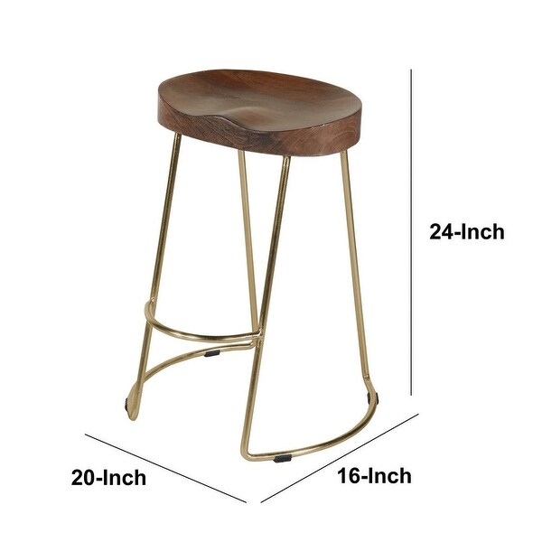 Farmhouse Counter Height Barstool with Wooden Saddle Seat and Tubular Frame， Small