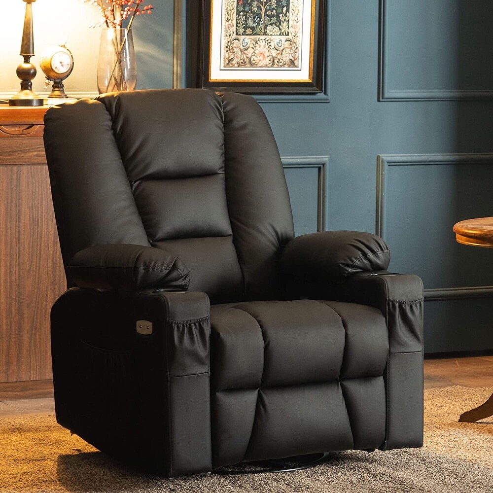 MCombo Manual Swivel Glider Rocker Recliner Chair with Massage  Faux Leather 8036