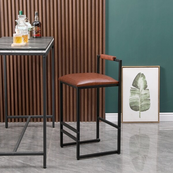 Set of 2 Modern Counter Height Bar Stools， PU Leather Upholstered Barstools for Pub， Armless Dining Chairs