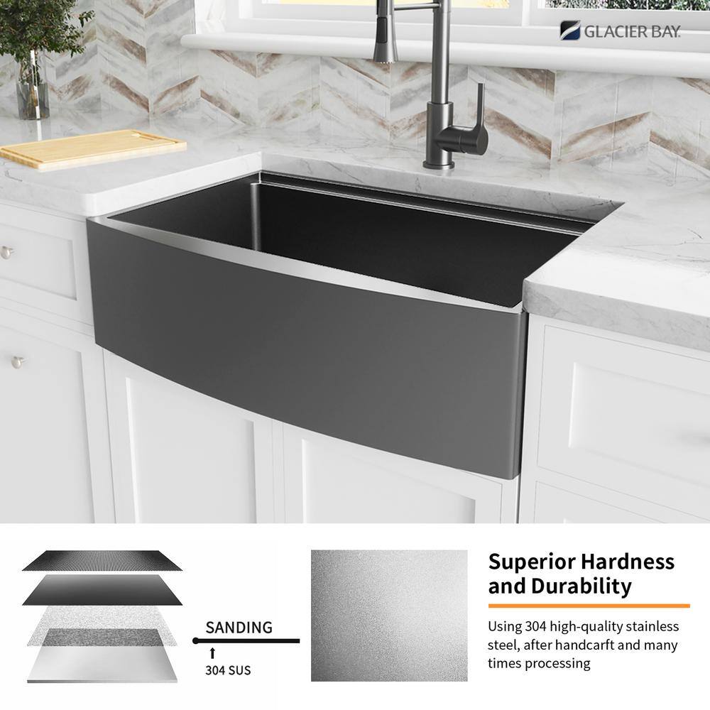 Glacier Bay Gunmetal Black Stainless Steel 36 in. 18-Gauge Single Bowl Farmhouse Workstation Kitchen Sink ACS3622A1Q-W