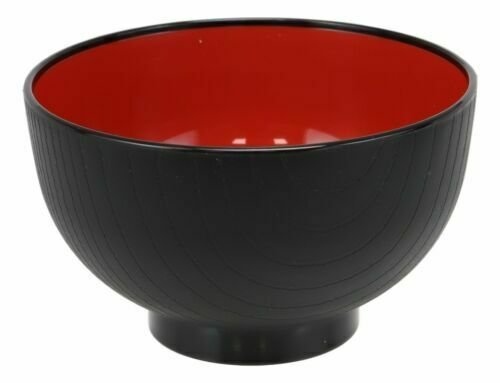 1 Black Red Lacquer Copolymer Plastic Rice Bowl Wood Grain Pattern EBR02