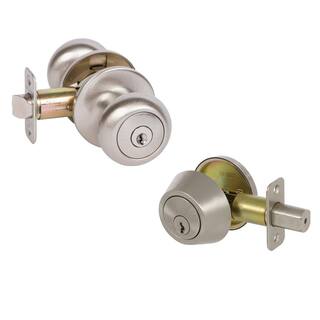 DELANEY HARDWARE Saxon Satin Nickel Single Cylinder Deadbolt and Entry Door Knob Combo Pack KS3001