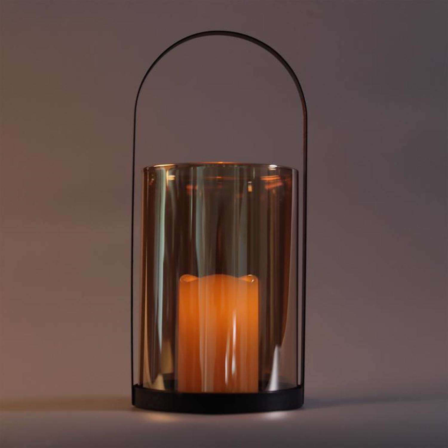 Smart Living 13.6 in. One Mantle Glass/Metal Hurricane LED Candle Lantern Black