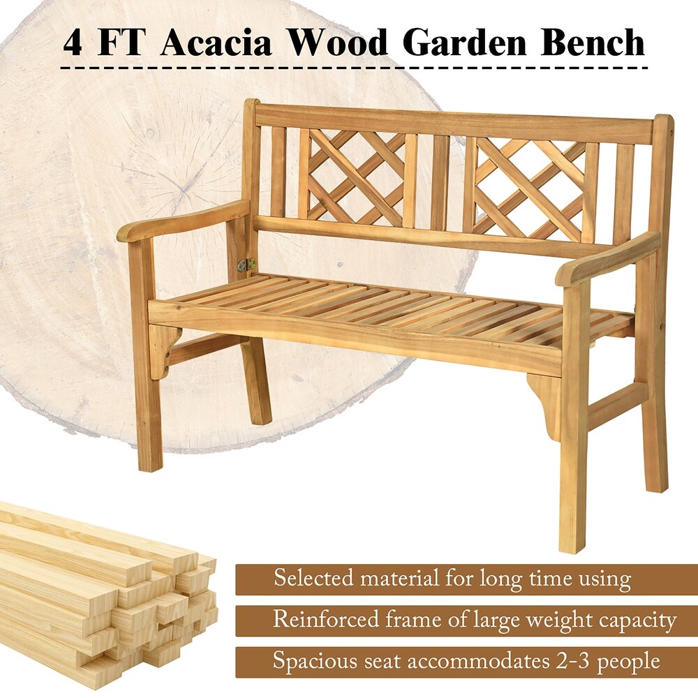 Costway Patio Outdoor Solid Wood Bench Folding Loveseat Chair Park