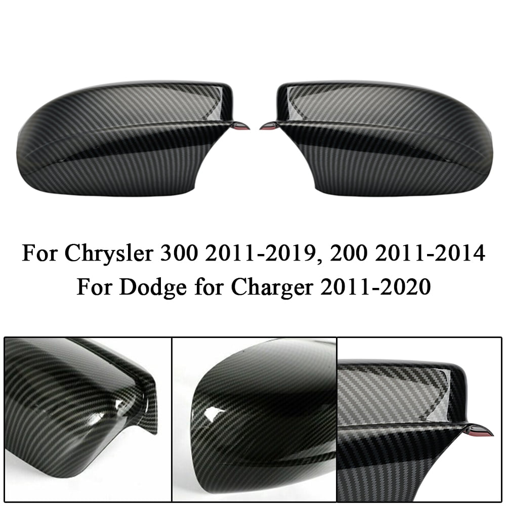 Rear View Mirror Covers Cap， Black Carbon Fiber Look ABS Plastic Smooth Surface Left and Right Mirror Covers for Chrysler 300 2011-2019， 200 2011-2014， for Dodge Charger 2011-2020