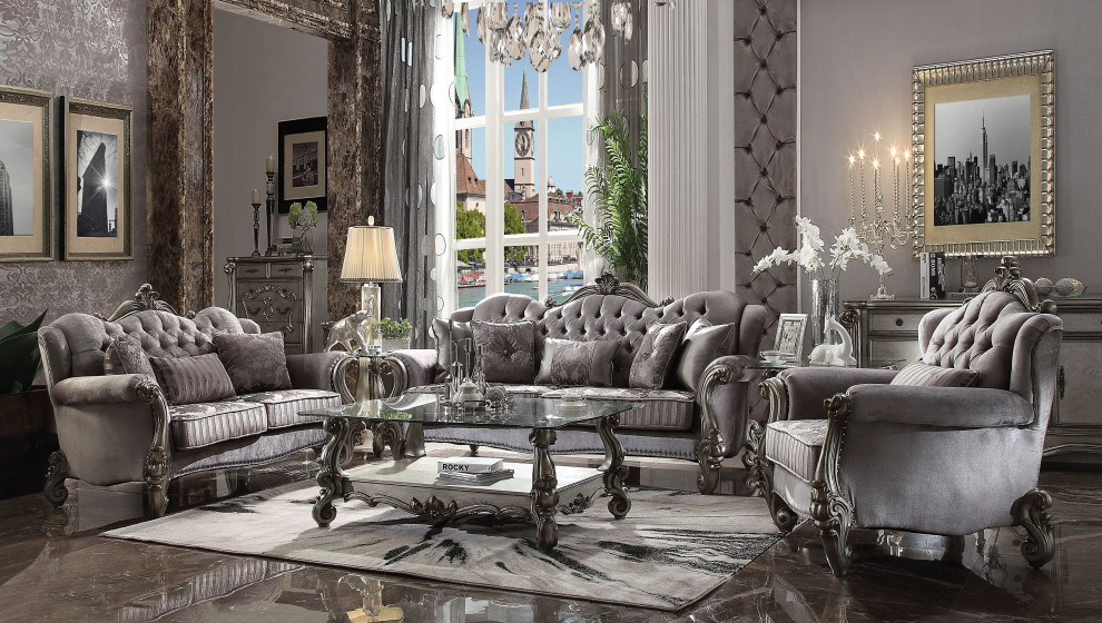 Versailles Chair With 1 Pillows  Velvet and Antique Platinum   Victorian   Armchairs And Accent Chairs   by GwG Outlet  Houzz