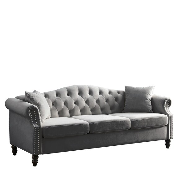 3 Seater Sofa Tufted Couch with Rolled Arms and Nailhead