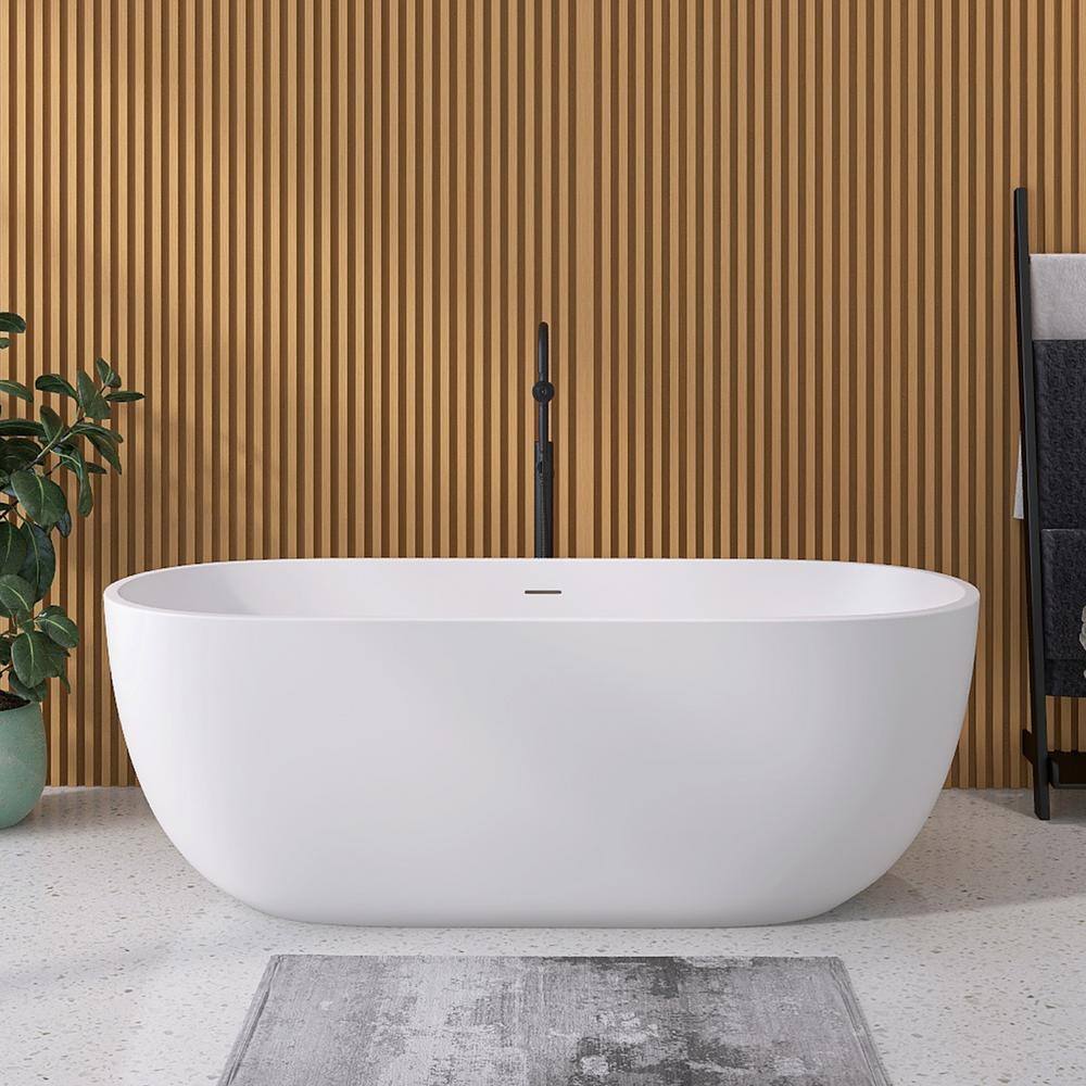 Xspracer Moray 55 in. x 29 in. Acrylic Flatbottom Freestanding Soaking Non-Whirlpool Bathtub with Pop-up Drain in Matte White JH-9530755MW