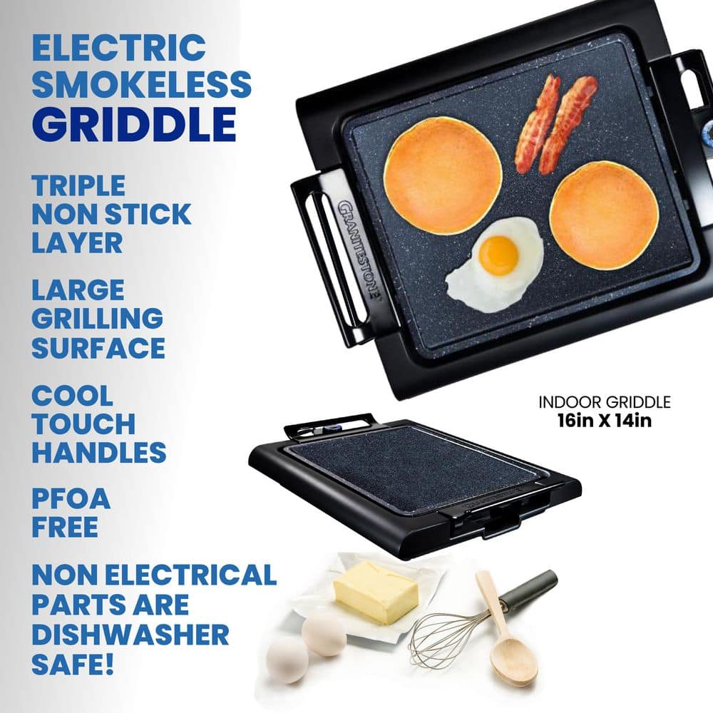 GRANITESTONE 234 sq. in. Triple Layer Titanium and Diamond Infused Coating Non-Stick Smoke-Less Electric Indoor Grill and Griddle 7073