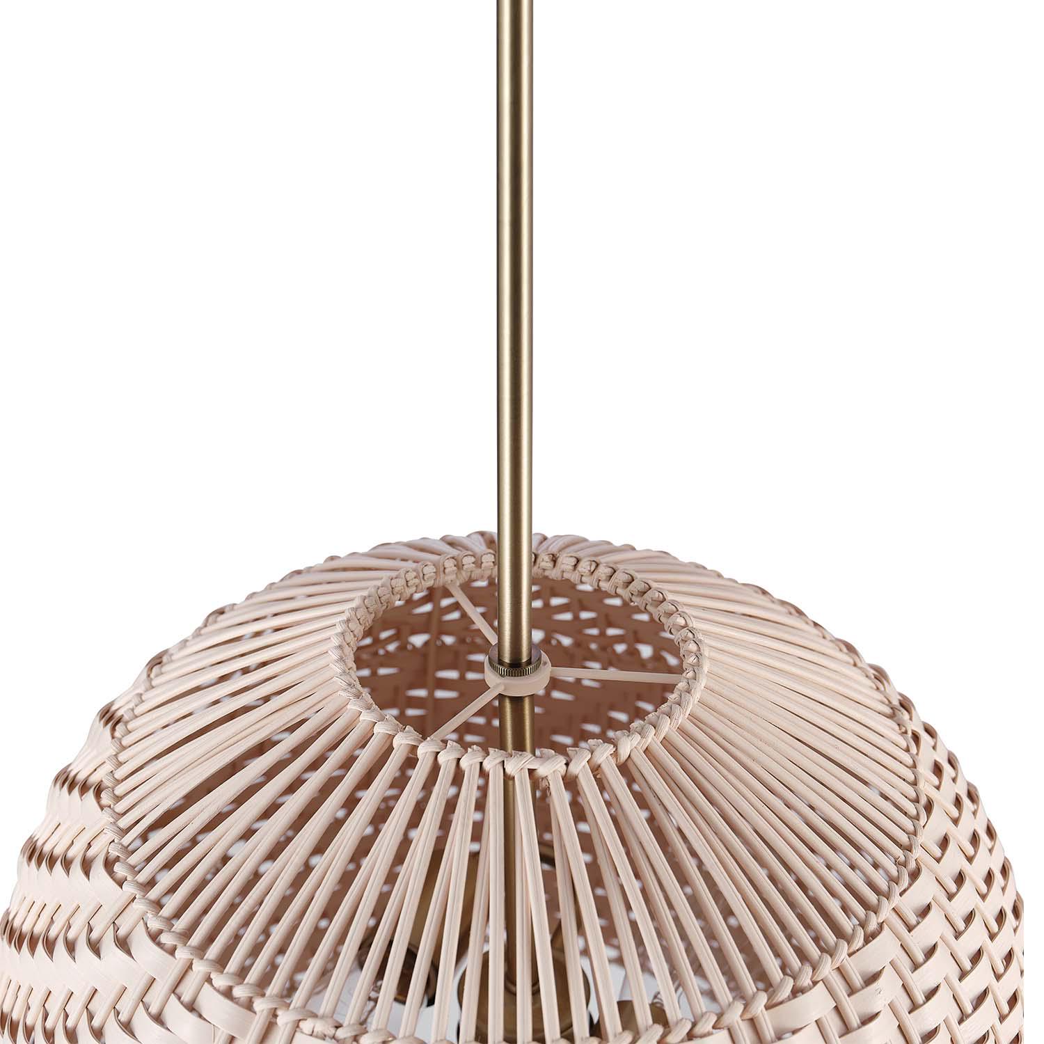 Novogratz x Globe Electric Novogratz x Globe Artessa 2-Light Matte Brass Convertible Chandelier with Cream Rattan and Bamboo Shade， 91002384